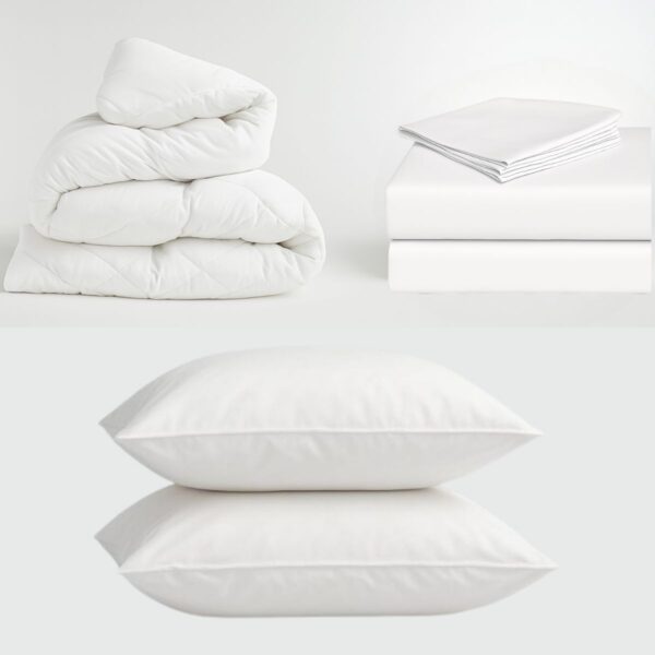 1 COMBO 3X2: Protector de Colchón, Juego de Sábanas + Almohadas