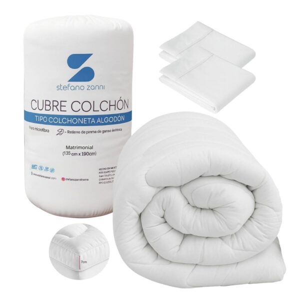 Cubre Colchón Tipo Colchoneta Extra Confort 100% algodón + fundas de almohada de regalo