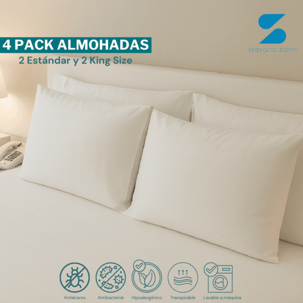 4 Pack Almohadas (2 Estándar y 2 King Size)