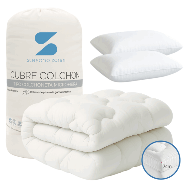 COLCHONETA PORTADA Cubre Colchón Extraconfort Microfibra+ Almohadas De Regalo